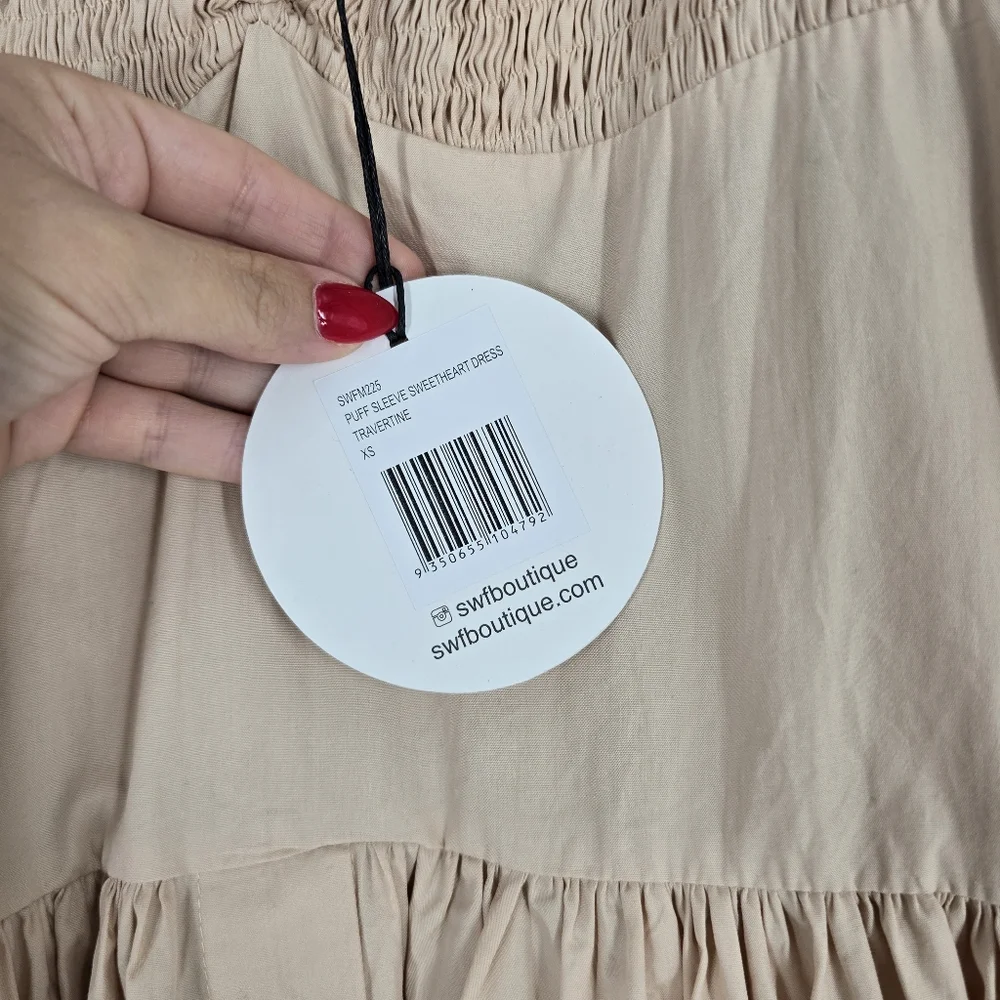 S/W/F Puff Sleeve Sweetheart Dress Travertine XS NEW - Picture 6 of 8
